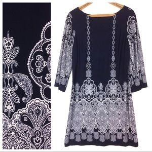 Elegant Navy and White Sheath Dress -6P- Enfocus Studios